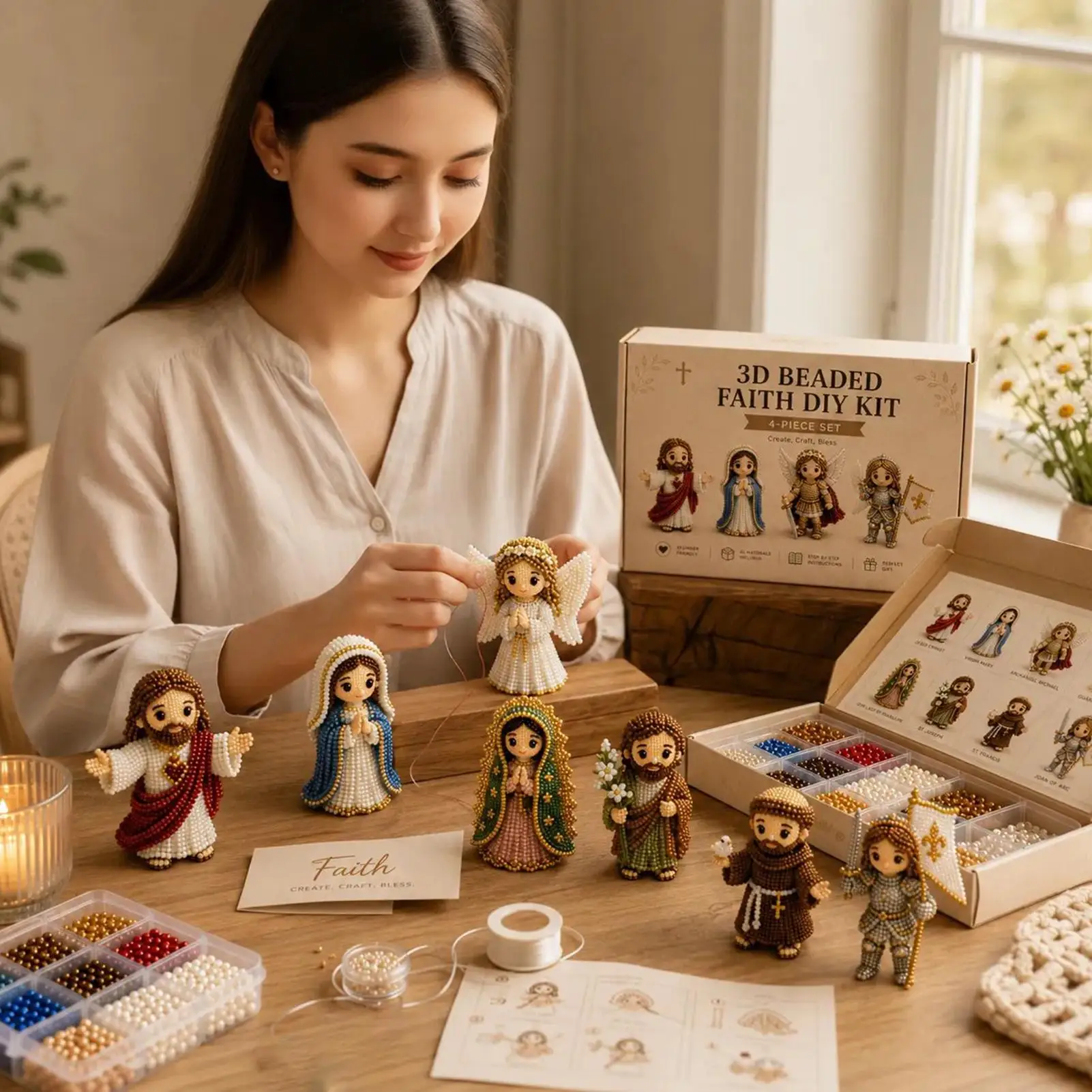 

Christian Beading Kit 3D Handmade Religious Mini Faith And Angel Figurines Adults Bead Embroidery Kits For Party Hobby Activity