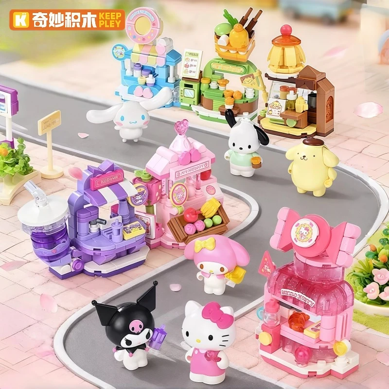 Keeppley Sanrio Gourmet Shop 4/6PCS Box Set Building Blocks Kuromi Puzzle Construction Cute Hello Kitty Toy Children's Gift