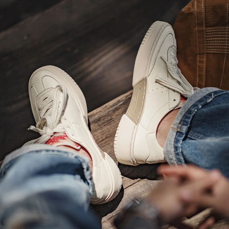Maden Patchwork Navajo Embroidered White Sneakers Men's Summer Chunky Sole Lace-Up Shoes Low-Top Casual Versatile Board Shoes