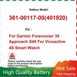 195mAh Replacement Battery 361-00117-00 (401920) for GARMIN Forerunner 35 Approach S40 Vivoactive 4S Smart Watch  Batteries