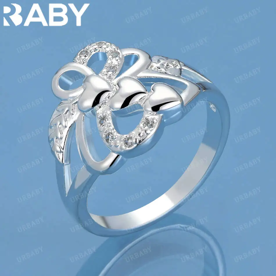 

URBABY 925 Sterling Silver Size 7-10 Zircons Hearts Ring For Women Fashion Jewelry Vintage Grace Charm Noble Party Birthday Gift