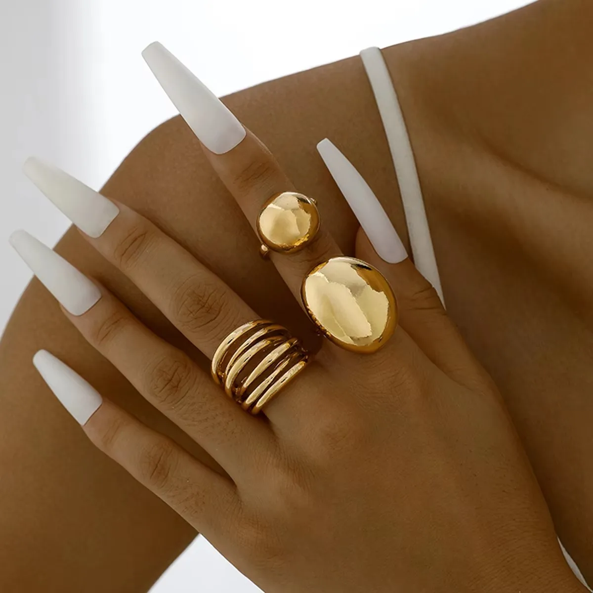Tocona Smooth Surface Circle Chunky Open Rings Set for Women Trendy Gold Color Geometric Multilayer Finger Rings Fashion Jewelry