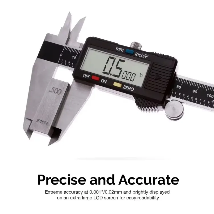 Hot selling electronic digital caliper extra large display 0-8 inches inches/fractions/mm conversion polished stainless steel