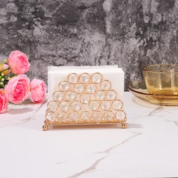 1pc Golden Crystal Napkin Holder Rhinestone Semicircle Napkin Holder with Flower Base,Gold Napkin Storage Rack For Dining Table