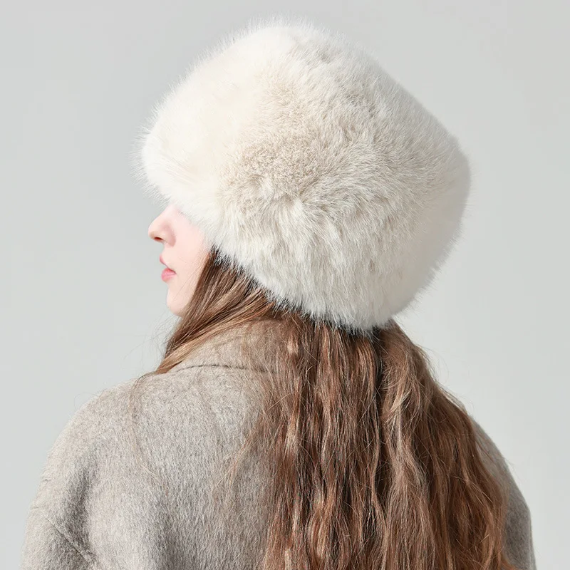 Winter Fluffy Faux Fur Bucket Hat Women Warm Thick Plush Headband Hat Outdoor Earwarmer Ski Hats