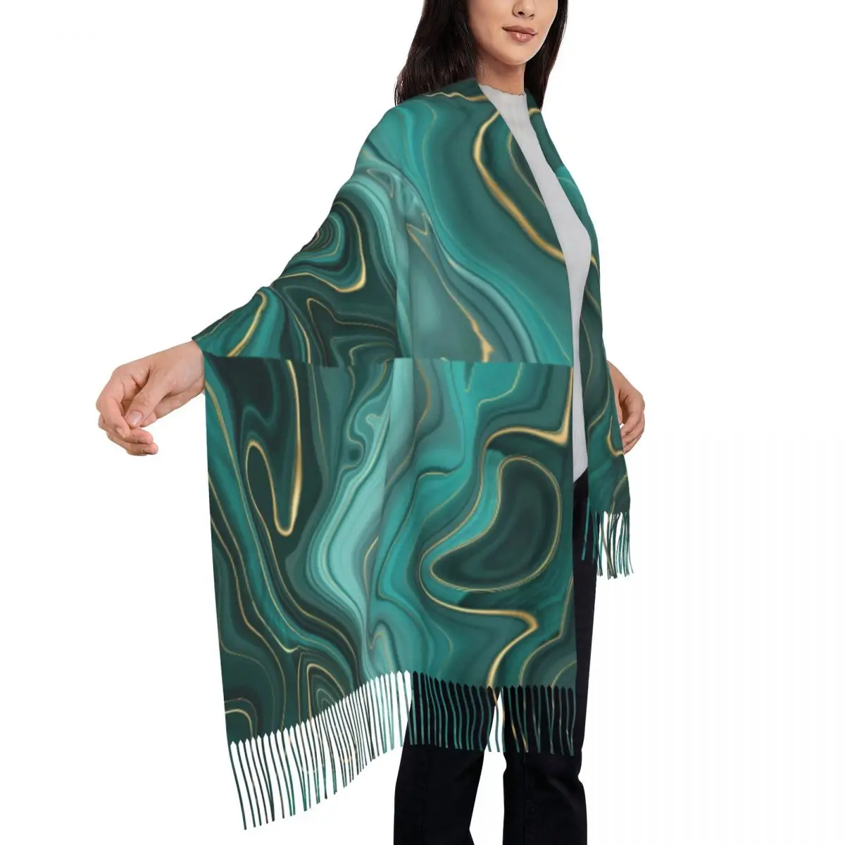 Luxury Glam Swirls Scarf Tassel Abstract Print Outdoor Shawl Wraps Women Printed Large Scarves Autumn Luxury 2024 Bufanda Mujer