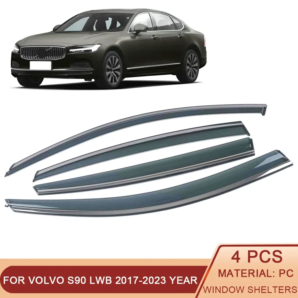 

For Volvo S90 LWB 2017-2023 Car Window Sun Rain Shade Visor Shield Shelter Protector Cover Frame Sticker Exterior Accessories