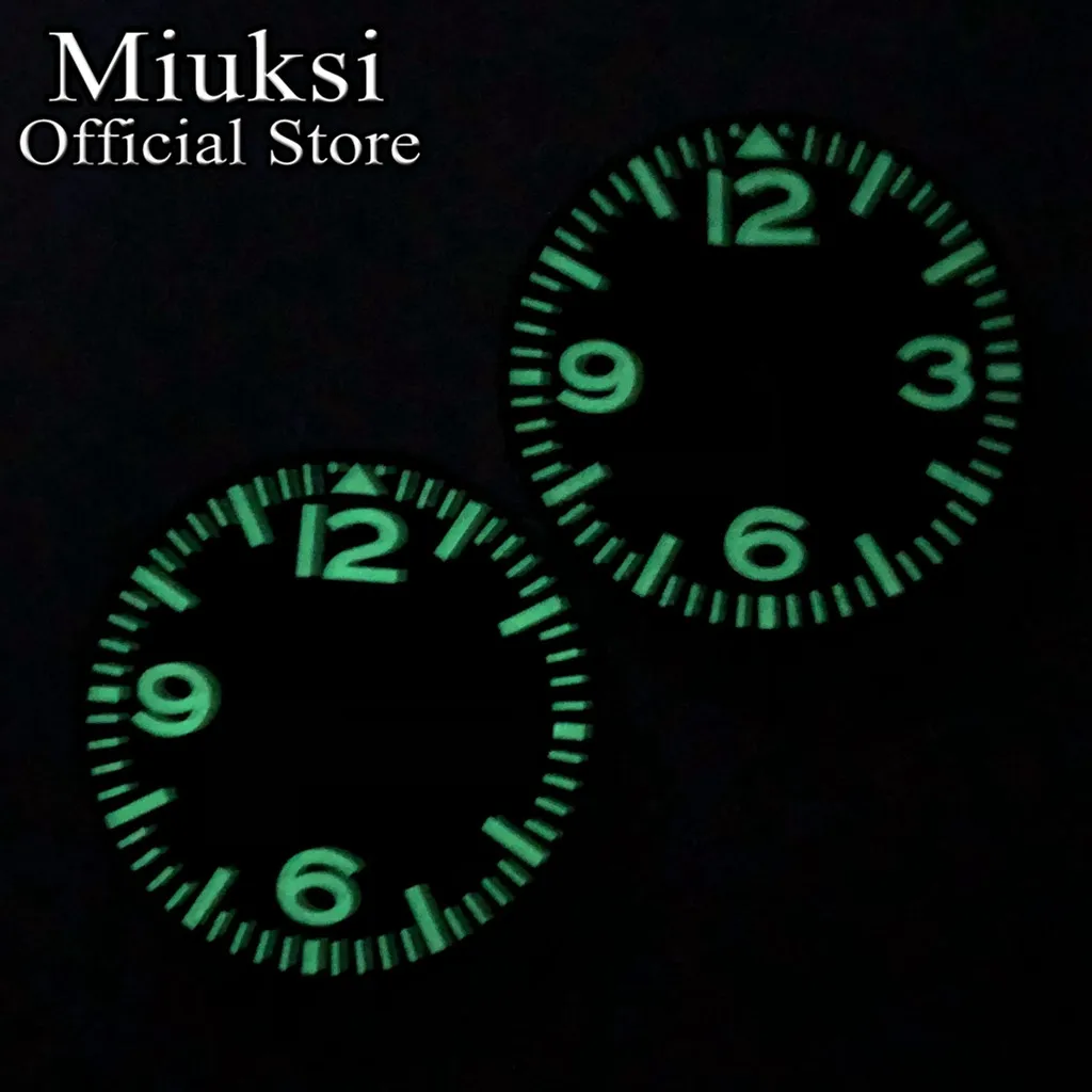 Miuksi 29mm black sterile dial green luminous fit NH35 NH36 ETA 2824 2836 Miyota8215 821A Mingzhu DG2813 3804 PT5000 movement