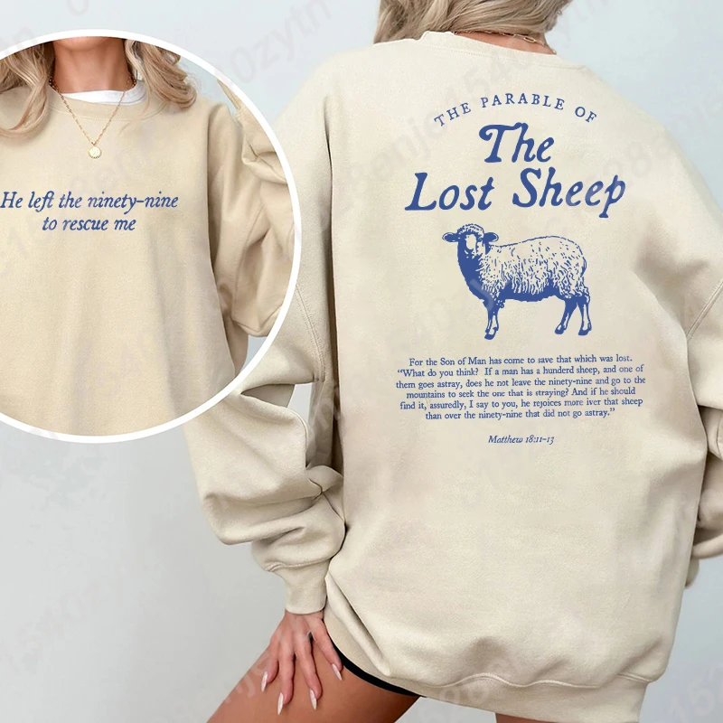 Sheep & Letter Print Round Neck Faith Christian Casual Sweatshirt, Casual Long SLeeve Pullovers, Women's Oversized Sweatshirts