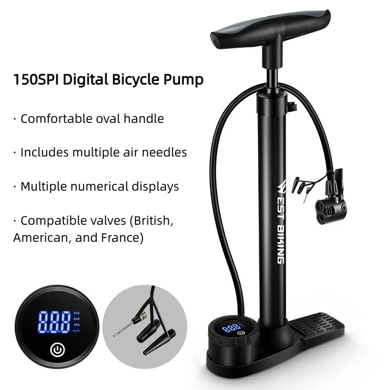

Portable Bike Pump With Gauge Multifunctional Bicycle Air Pump 150SPI 3-in-1 Nozzle Bicycle Inflator For Bikes Motorcycles Balls