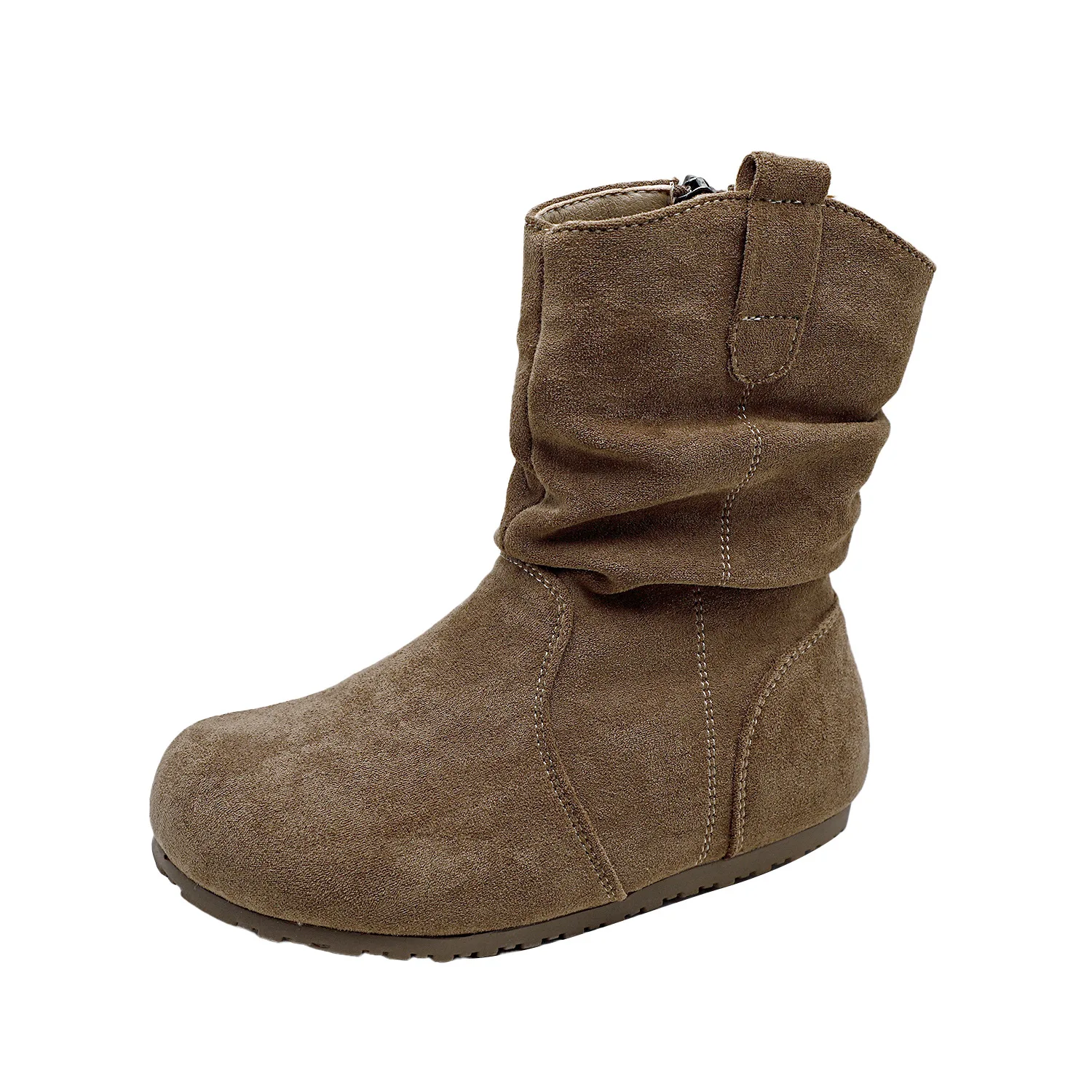 

Winter New Children's Girls Retro Lazy Style Plus Velvet Boots Kids Toddler Princess Mid-tube Cotton Boots