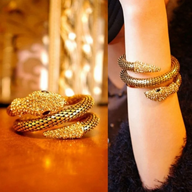 Creative Punk Gold Color Snake Bangle Retro Club Snake Spiral Bracelet Upper Arm Cuff Armlet Armband Bangle Jewelry Gifts