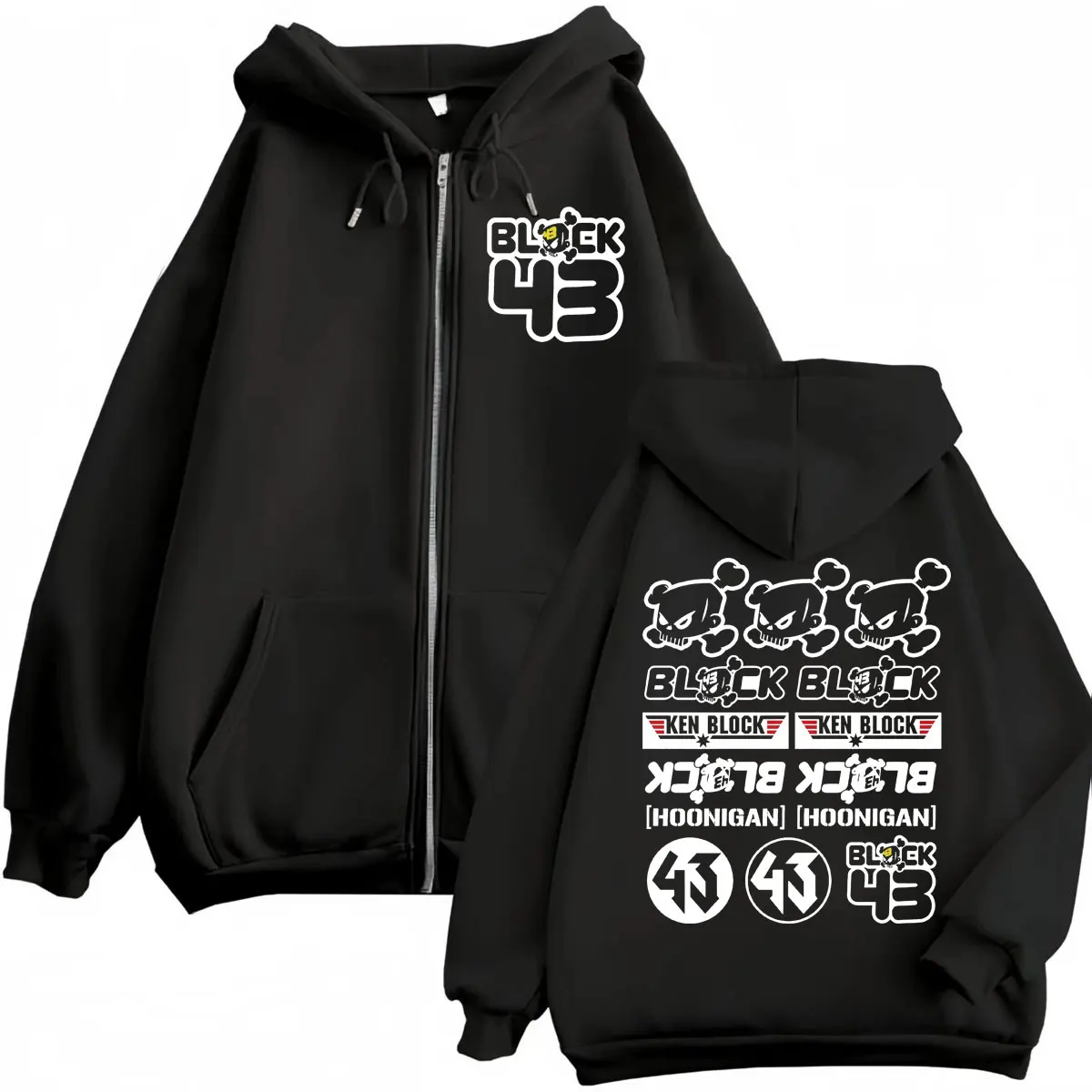 

Racer Ken Block 43 Double Sided Print Zipper Hoodie Fashion Vintage Zip Up Hooded Sweatshirts Men Women Casual Loose Pullovers