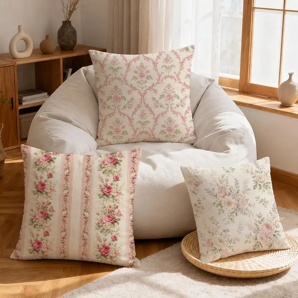 Art Artistic Petal Illustration Cushion Cover Linen Anti-Mite Antibacterial Cushion Cover Invisible Zipper Sofa Decor