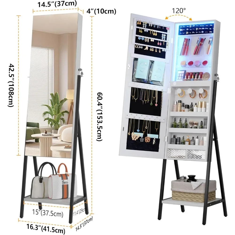 3 LEDs Mirror Jewelry Cabinet, 42.5