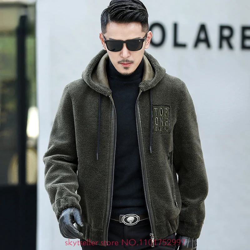 

2022 Men's Autumn Winter Fashion Short Sheep Shearing Jackets Male Genuine Lamb Fur Coats Men Solid Color Hooded Coats N33