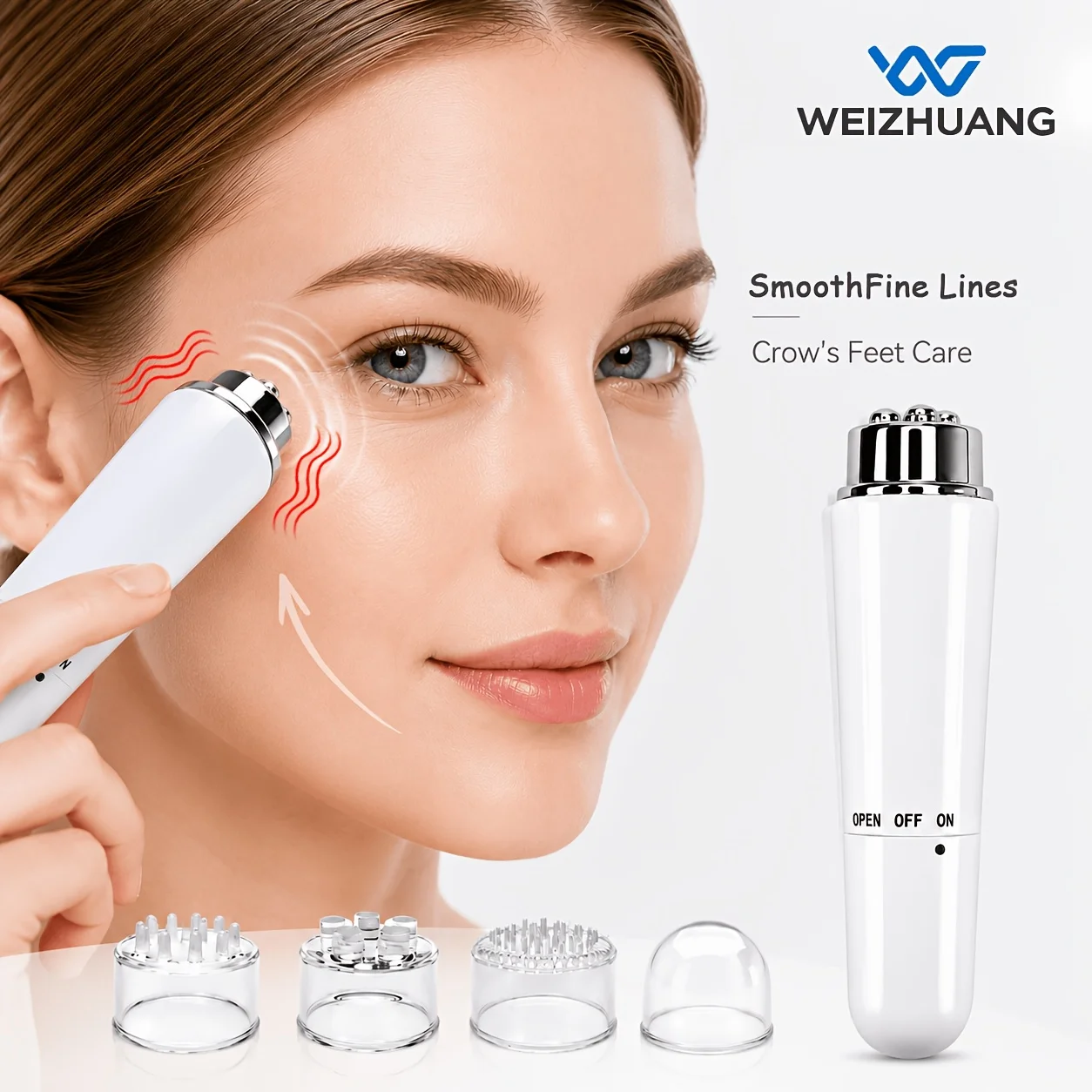 Weizhuang-Eye/Face Massager, Electric Beauty Device. Cleaning + Massage, All in One. 4 Different Massage Heads, 4-in-1: Rotating Type, Vibrating Type, Introduction Type. Compact and Portable, Suitable for People with Dark Circles, Deep Eye Bags, and Dull Facial Skin. It Is the Best Choice for Birthday or Holiday Gifts.