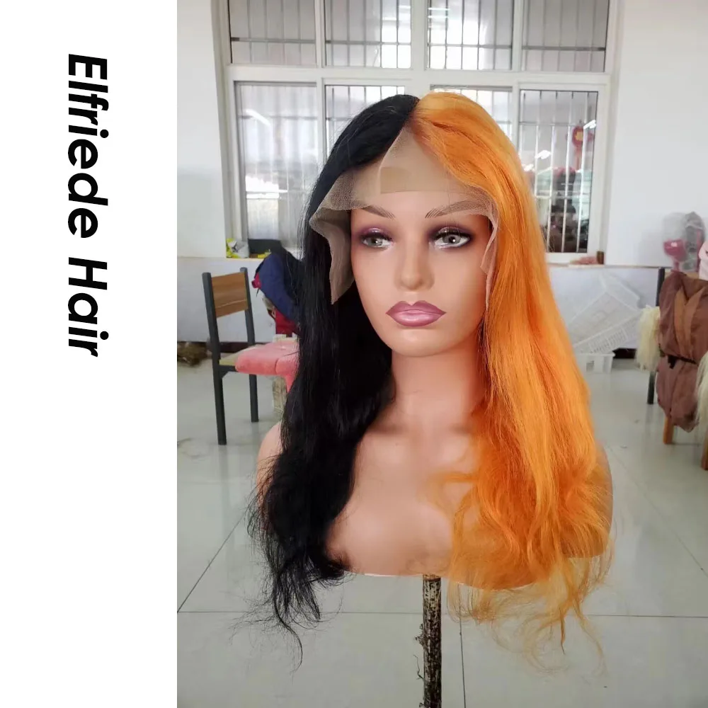 Elfriede #1B Black Orange Body Wave Lace Front Wigs for Women 4x4 13X4 13X6 HD Transparent Lace Frontal Wig 100% Human Hair Wigs