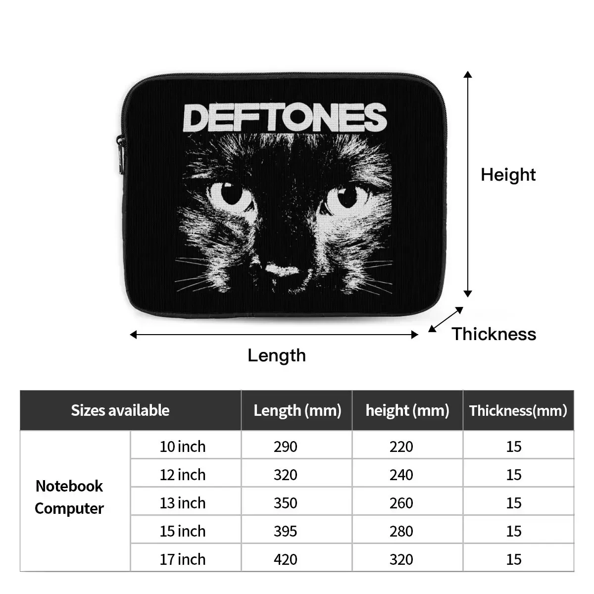 Laptop Notebook Bag Case Deftones Cat Tablet Liner Sleeve Punk Hip Hop Shockproof Case Bag