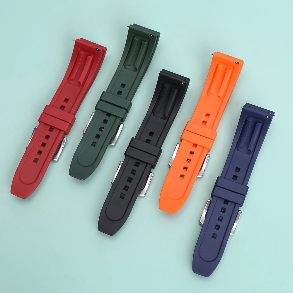 Quality Fluoro Rubber Watch Strap 18mm 19mm 20mm 21mm 22mm 24mm Sport Watchband Black Green Wristband With Quick Release Band