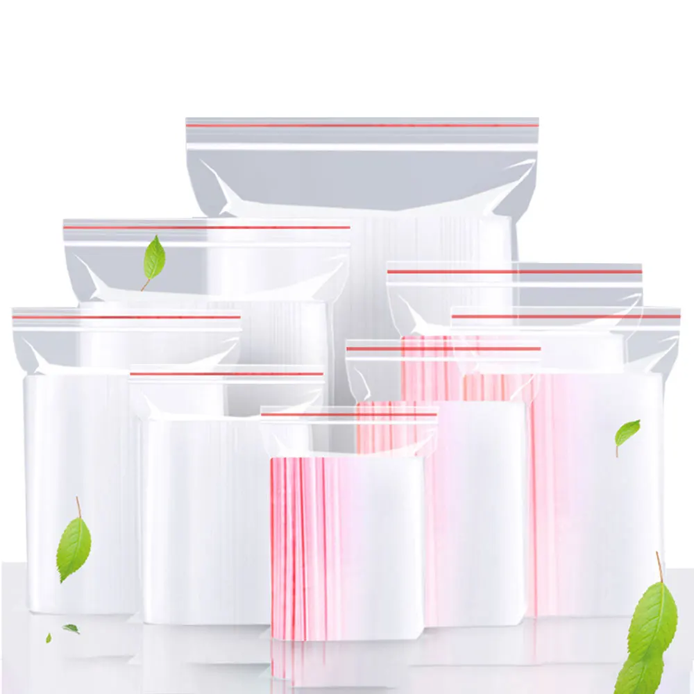 0.08mm Zip Lock Plastic Bags Transparent Packaging Poly Ziplock Bag Pouch Recyclable Sealing for Food Segetables Fruits Storage