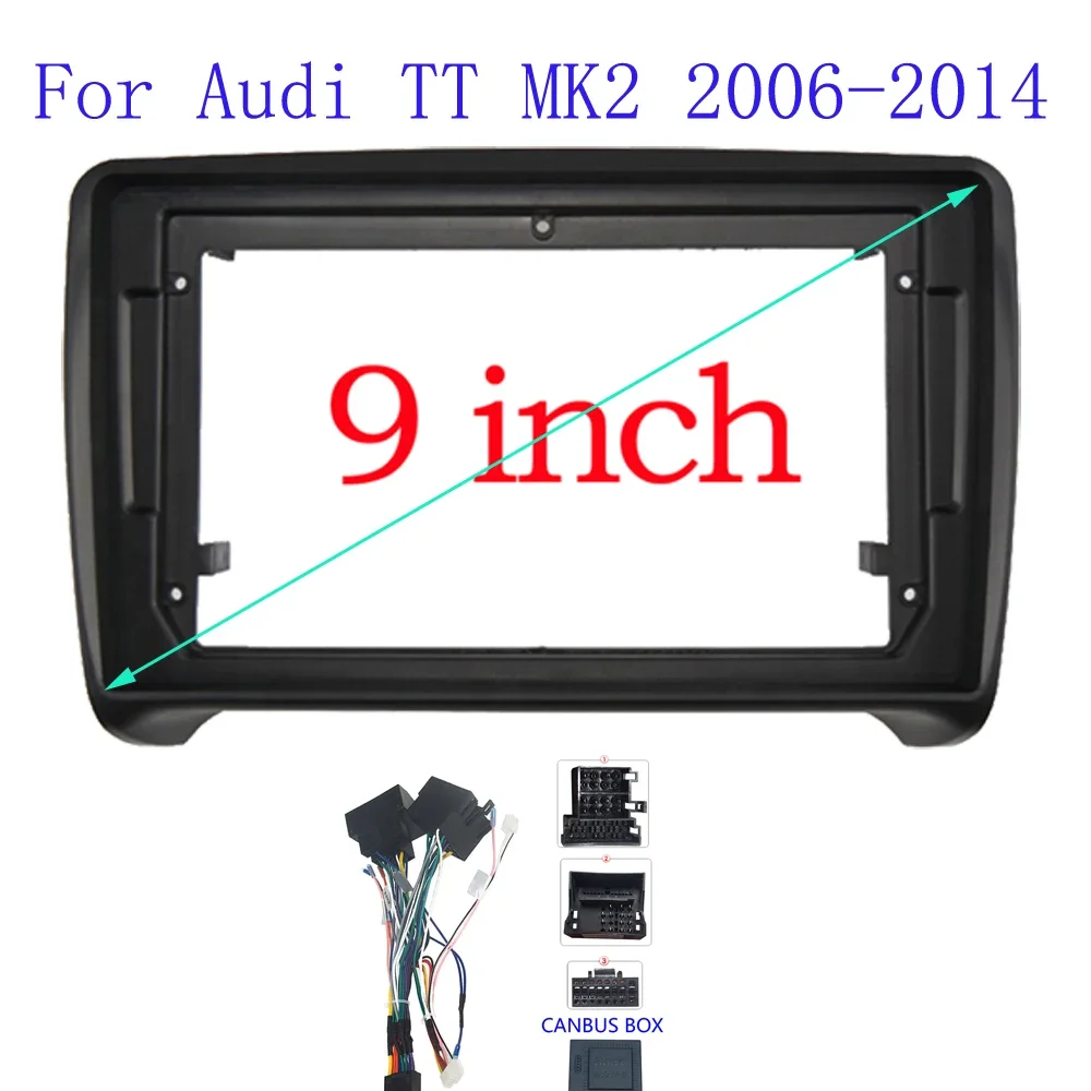 Car Radio Fascias For Adi TT MK2 2006-2014 2 Din Frame Mount Kit 9 inch Stereo Panel Wiring Harness Power Cable Adapter Canbus