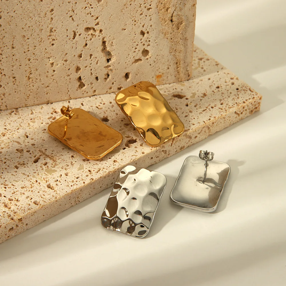 

Gold Color Stainless Steel Recatngle Shape Pierce Stud For Women Sliver Pierce Hiphop Big Stud