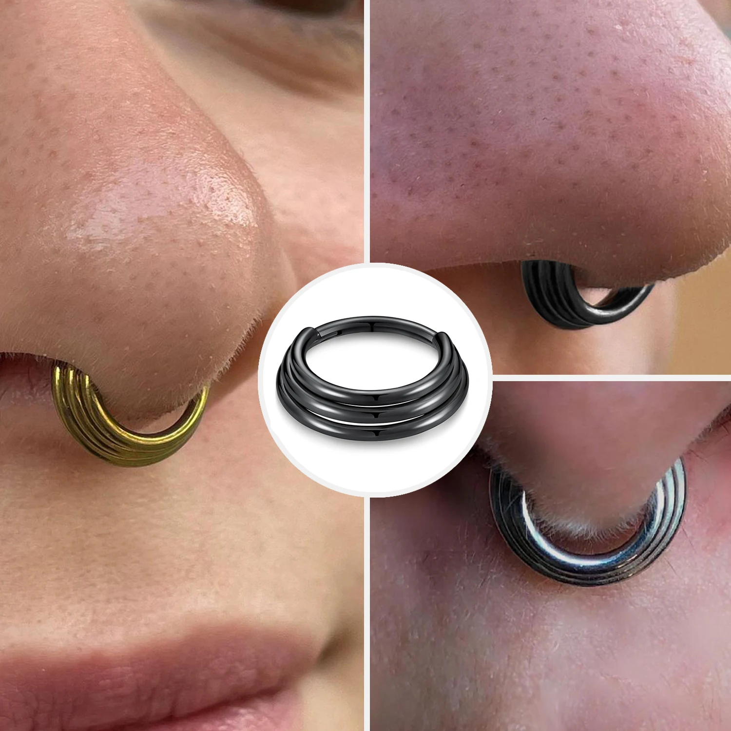 16G Hinged Septum Clicker Nose Ring Hypoallergenic Stainless Steel Hoop Daith Earring Piercing Jewelry