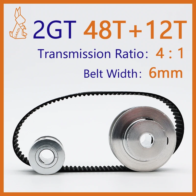 

48T 12T 2GT Timing Pulley Set Reduction 3:1 Belt Width 6mm 48Teeth 12Teeth For 3D Printer Synchronous Wheels GT2 Pulley Belt Kit