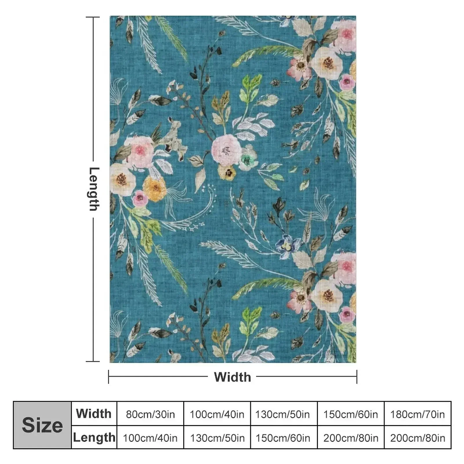 La Boheme Teal Floral Throw Blanket Thermals For Travel heavy to sleep Stuffeds Blankets For Bed Summer Bed Fashionable Blankets