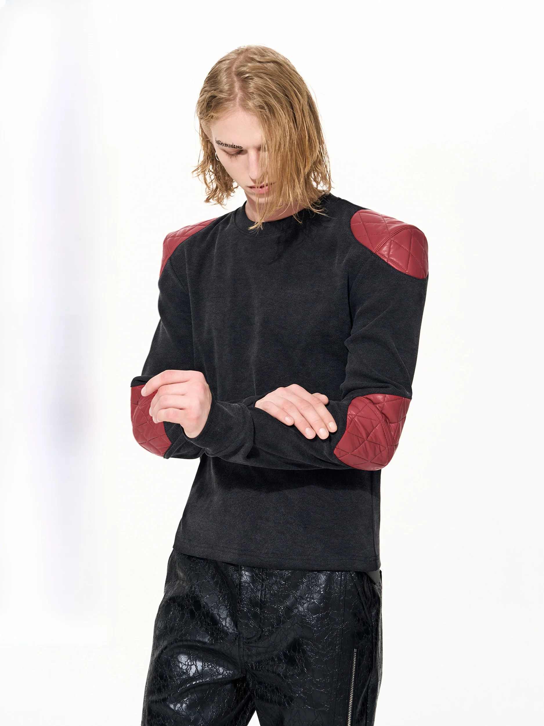 

Start Exceed End Men's Long Sve T-irt PU Leather Patchwork Vintage Sle Breathable Cotton Blend Gothic Sle Base irt