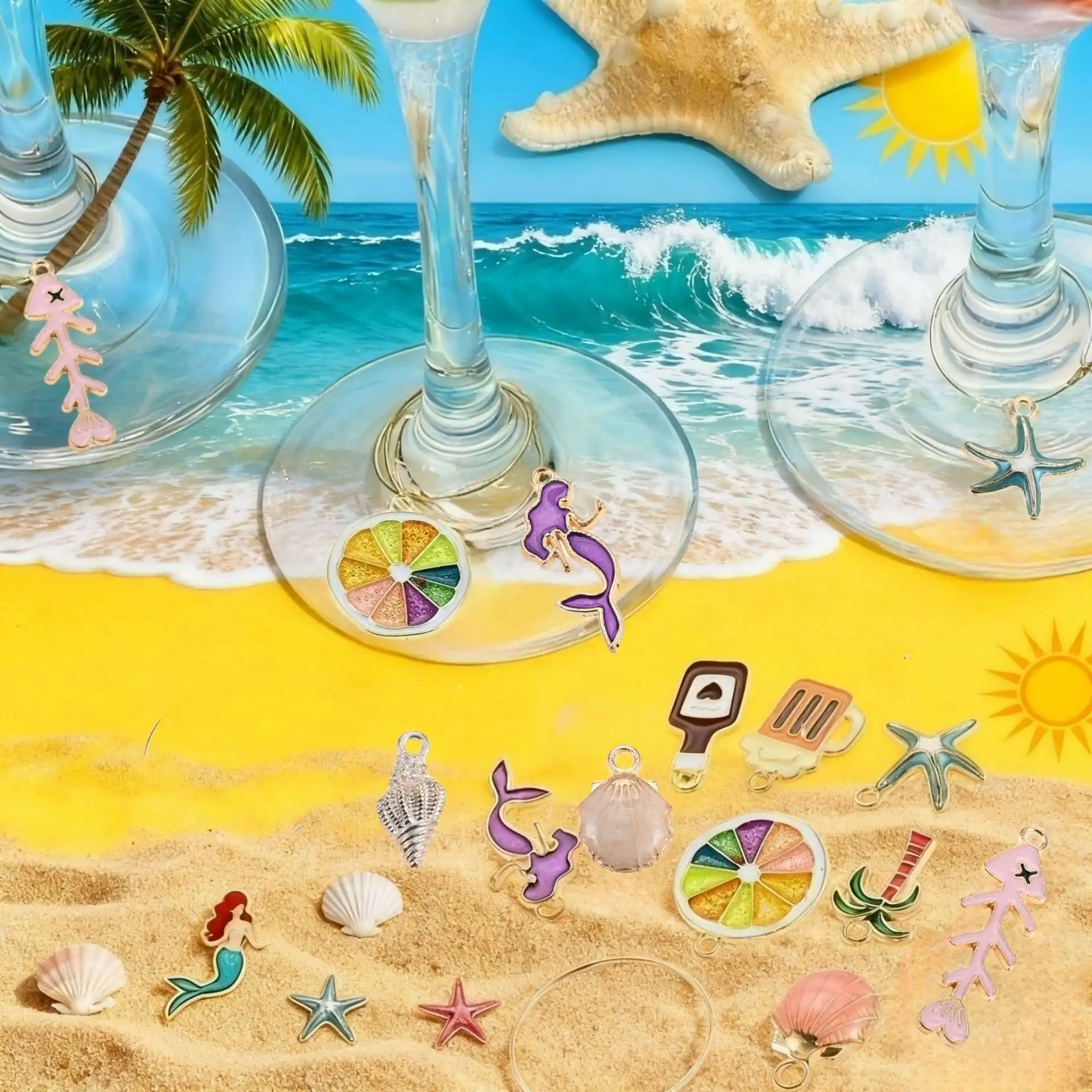 

10pcs Wine Charms Markers Wine Charms For Stem Glasses Markers Glass Tags Travel Beach Themed Party Supplies