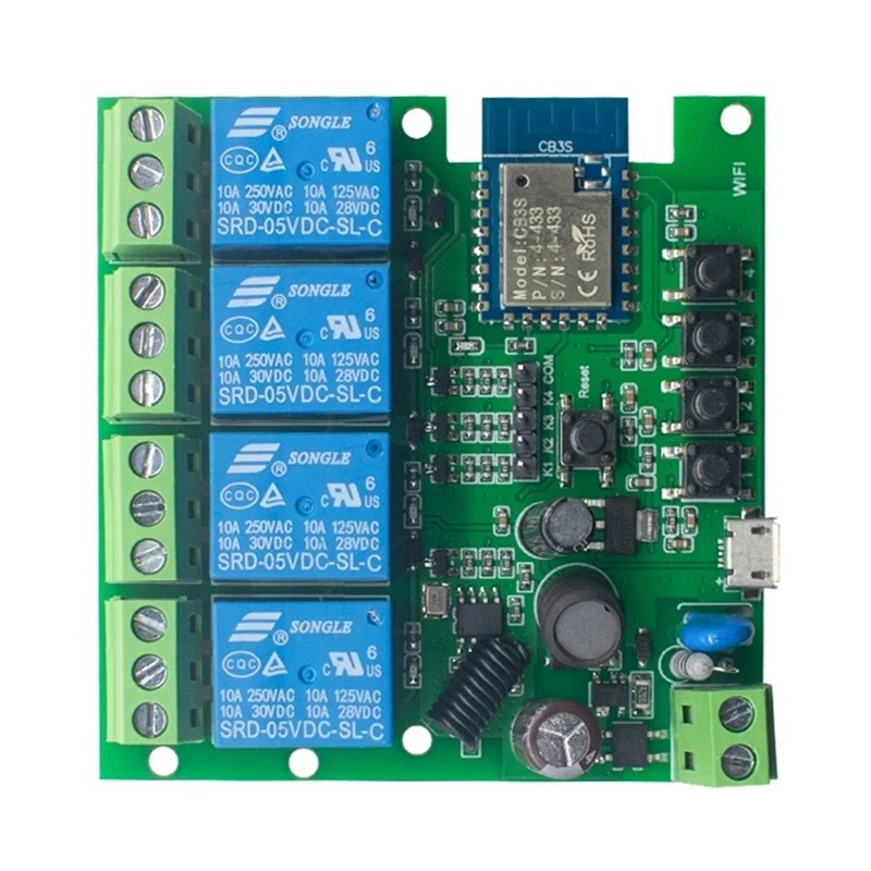 1 шт. умный переключатель Tuya, модуль Wi-Fi, таймер «сделай сам», 85 В-250 В переменного тока, 4 канала, RF, белый для Alexa Google Home