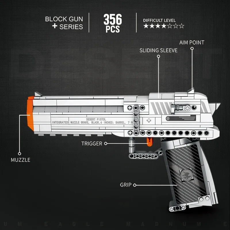Militaire Wapenserie Bouwblok 356 Stuks Desert Eagle Pistool Kan Schieten Model DIY Assembleer Steentjes Speelgoed Voor Kinderen Verjaardagscadeau