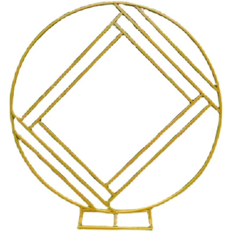 New Wedding Wrought Iron Round Rhombus Stage Arch Screen Wedding Arrangement Decoration Welcome Area Ornament Shelf