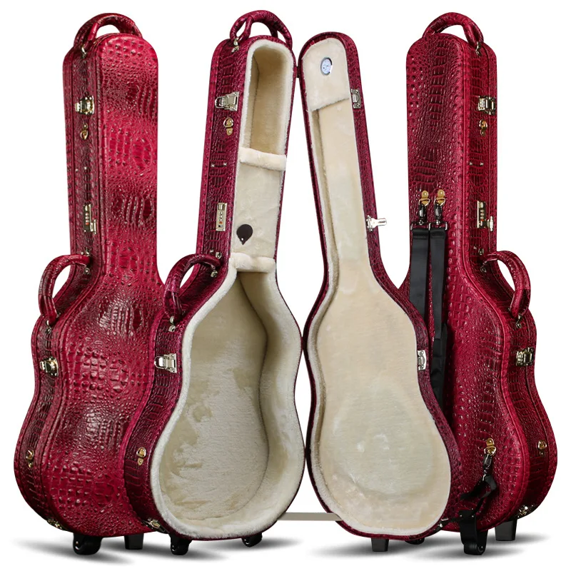 

Leather Guitar Box Thickened Waterproof Acoustic Guitar case With Wheels for Towing High Quality Guitar case Box