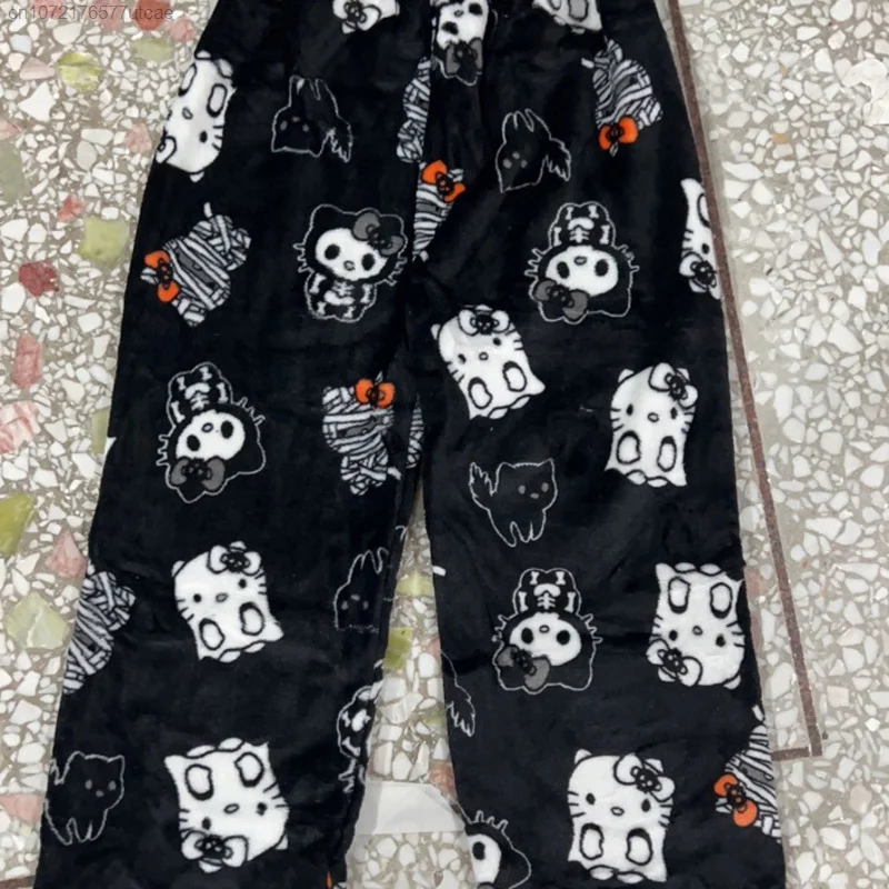 Sanrio Hello Kitty Christmas Skeleton Goth Punk Casual Pants Cute Cartoon Print Calf-Length Pajama Pants Girls Autumn Home Pants