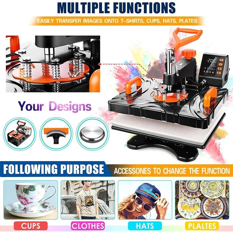 New 29*38CM 5 in 1 Combo Heat Press machine Sublimation Machine T-shirt Printing Machine For Hat Mug