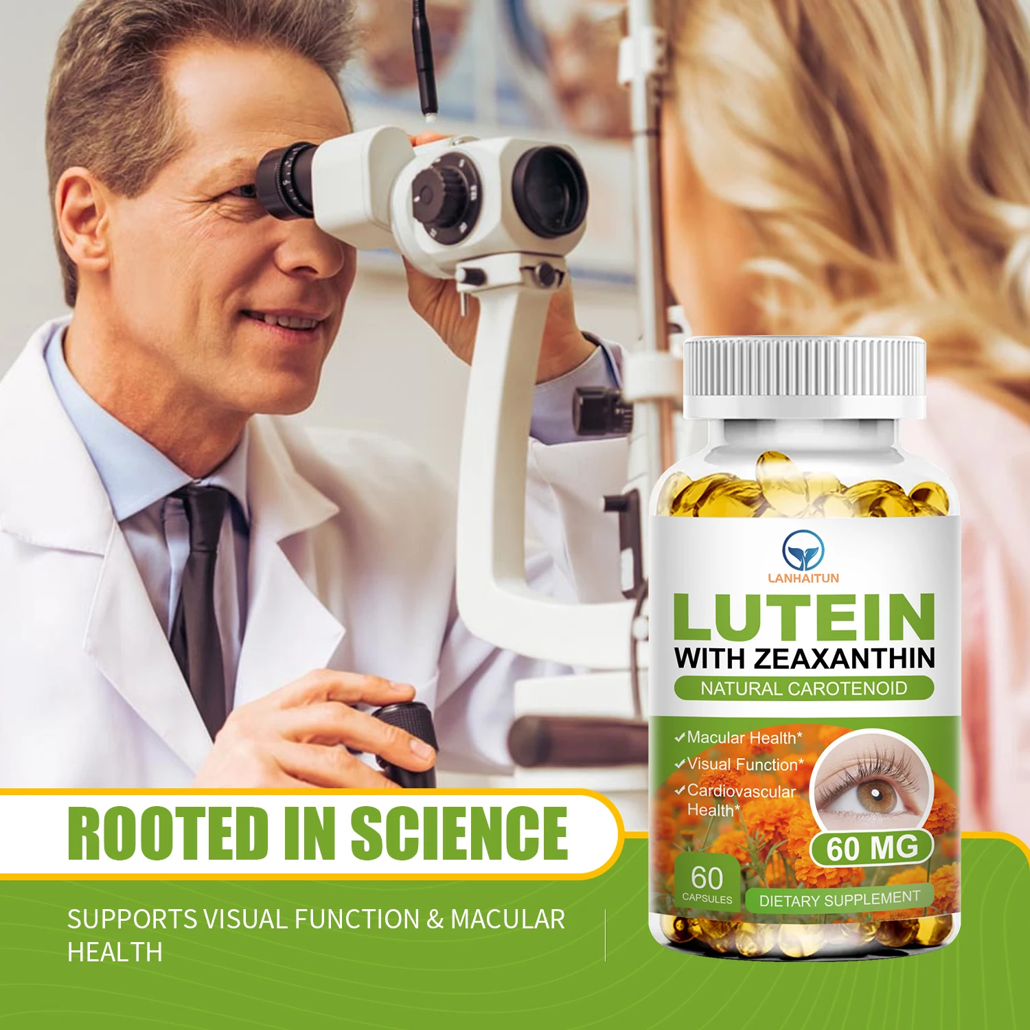 LANHAITUN-Lutein de 60MG, suplemento de zeaxantina para la salud y el cuidado de los ojos, vitaminas, no transgénicos y sin olor, promueve Funciones visuales