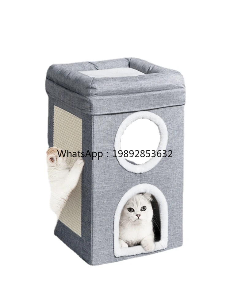 ZZ Wyj Summer Double-Layer Four Seasons Universal Closed Sisal Barrel Cat Tree Integrated