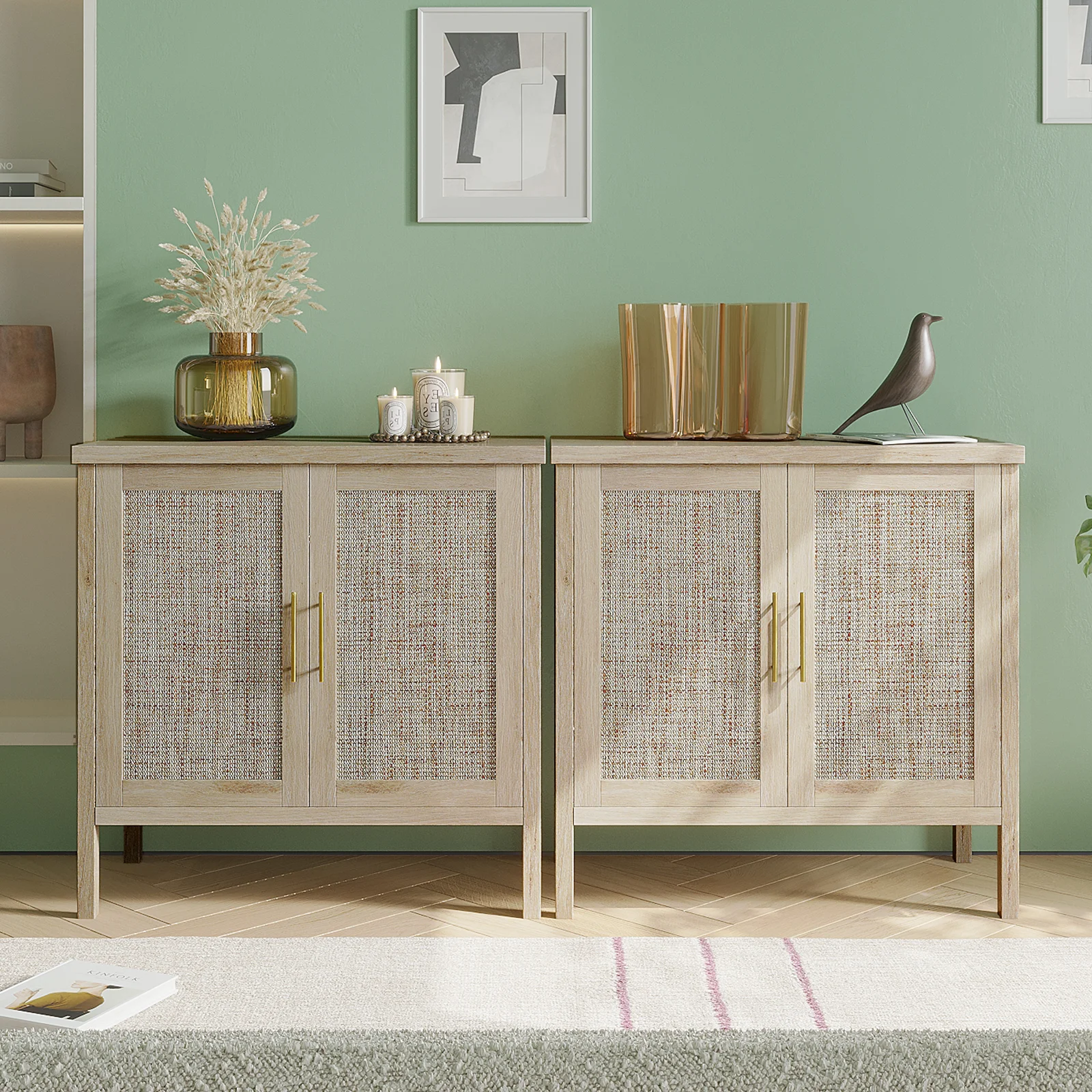 Rattan Storage Cabinet, Buffet Cabinet Sideboard with Rattan Decorated Doors, Cupboard for Hallway, Entry, Living Room