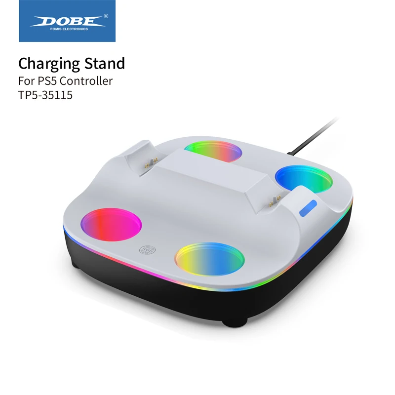 New Fast Dual Charging Dock with Touch Switch Vibrant RGB light Ring for  PS5 Controller &PS5 Elite Controller