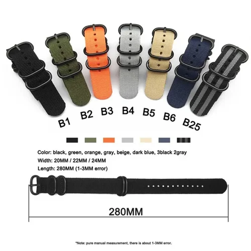 Imagen 2 del producto Correa de nailon para reloj, correa Nato de 18mm, 20mm, 22mm y 24mm, bucle deportivo del ejército Premium, pulsera con hebilla negra militar, envío directo