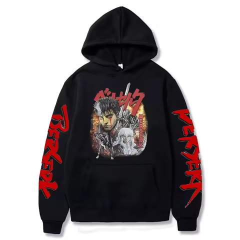 Anime Berserk Guts Hoodie Manga Swordsman Gatsu Oversized Hoodies Men Women Cotton Casual Harajuku Streetwear Hooded Sweatshirts