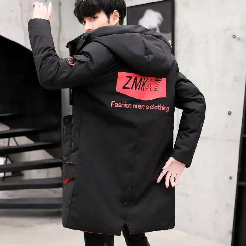 

Men's Winter Coat Youth Thick Mid-length Down Padded Jacket Korean Style Slim Hooded Warm Student Coat ملابس رجاليه