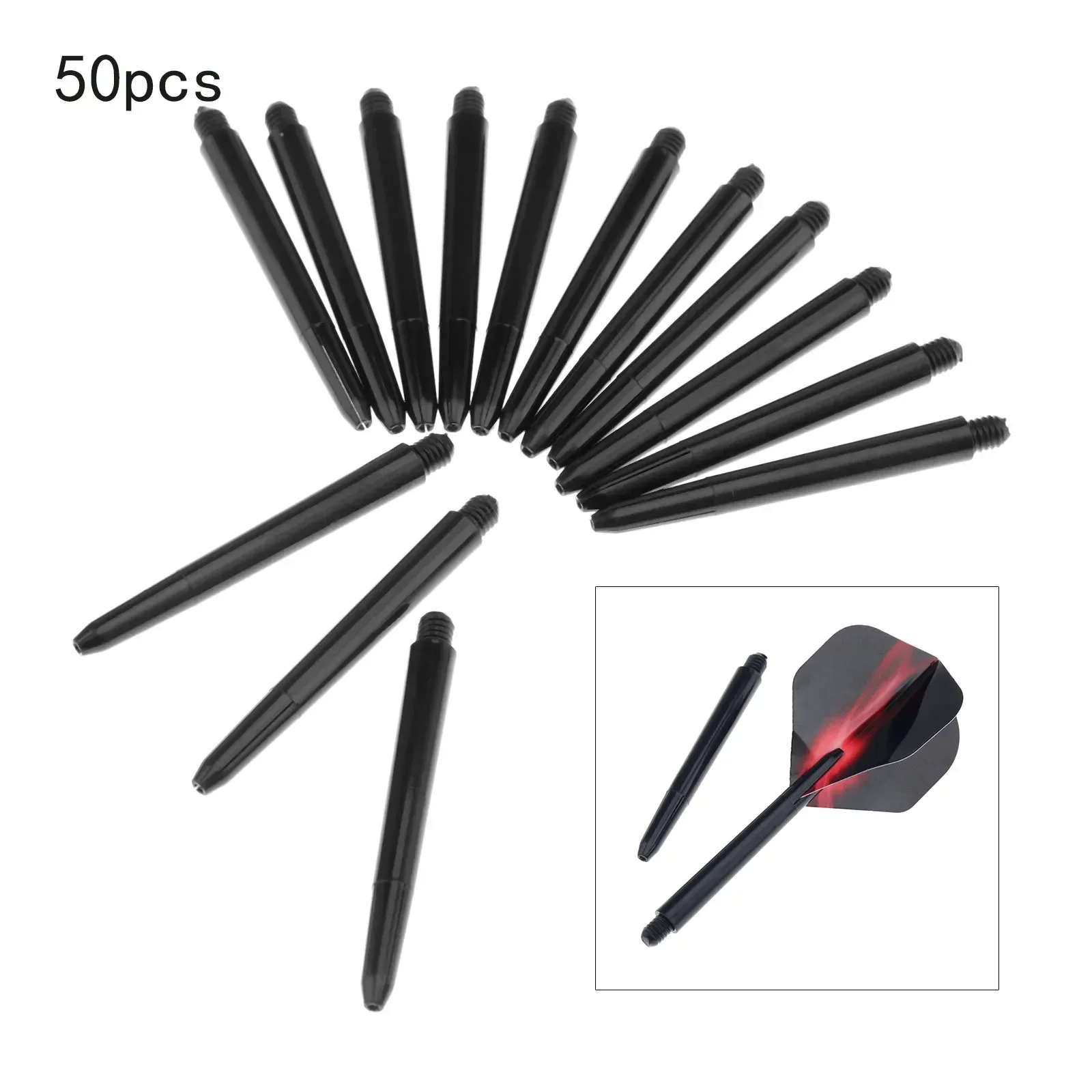 Black 50Pcs/lot Nylon Dart Shafts 2BA 48mm Screw Thread Plastic Darts Rod Stems Darts Accessories For Standard 2BA Screw Thread