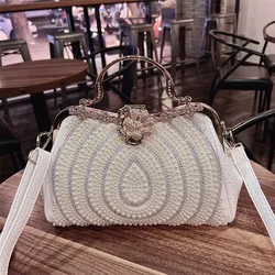 Luxury Fashion Diamonds Women's Handbags Lady Genuine Leather Pearl Clip Bag   Female Crossbody Shoulder Party Evening Bags