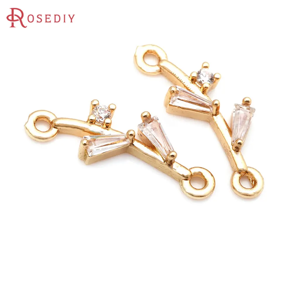 10PCS 18K Gold Color Brass and Zircon 2 Holes Tree Branch Connect Charms Pendants Diy Jewelry Making Supplies Necklace Earrings