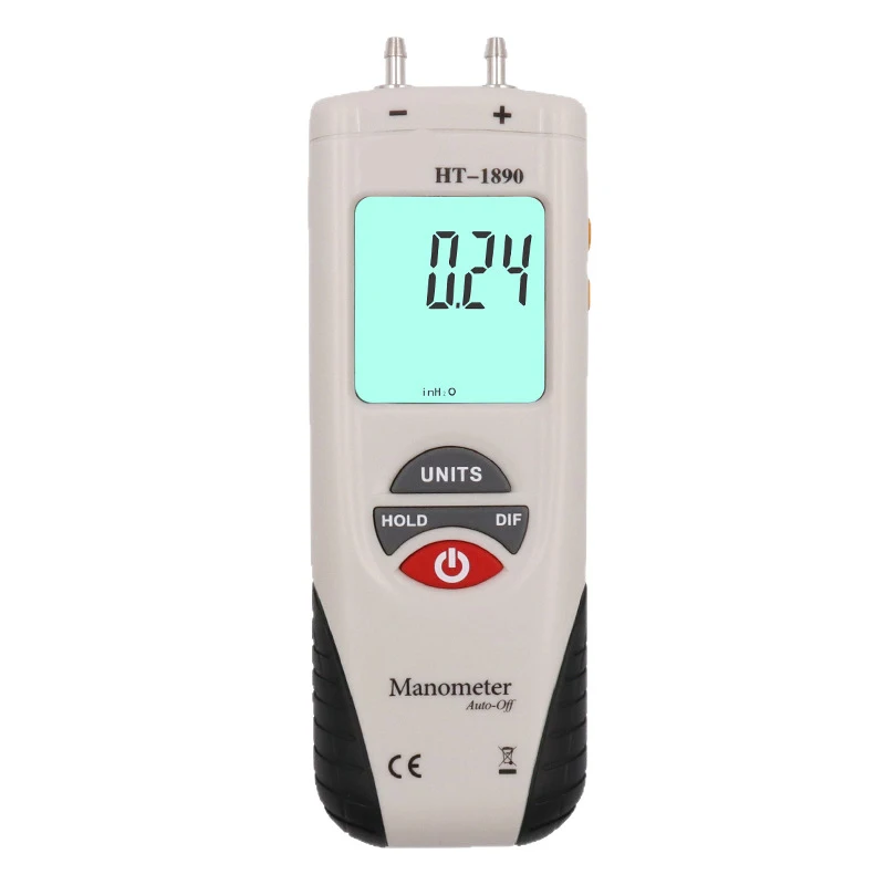 

Портативный дифференциальный манометр HT1890 для обслуживания автомобилей и измерения давления в трубопроводах