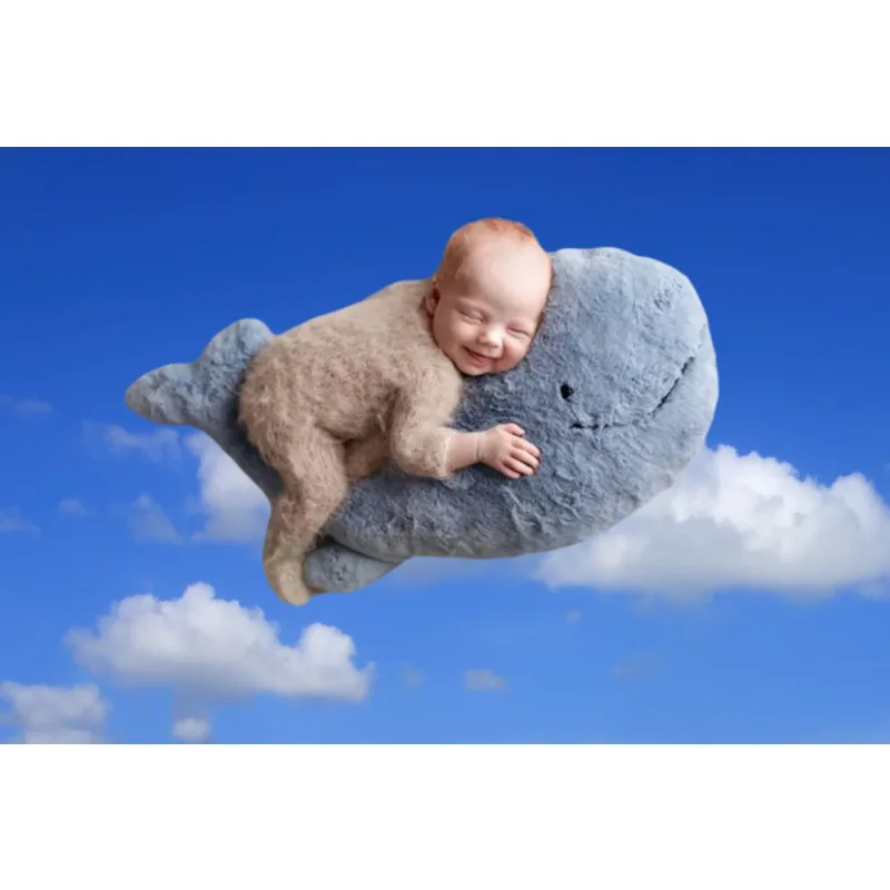 クジラの形をした新生児写真撮影用枕、かわいい赤ちゃんのポーズ撮影用小道具、幼児の写真撮影用クッション、ベベ新生児アクセサリー、フォトグラフィア